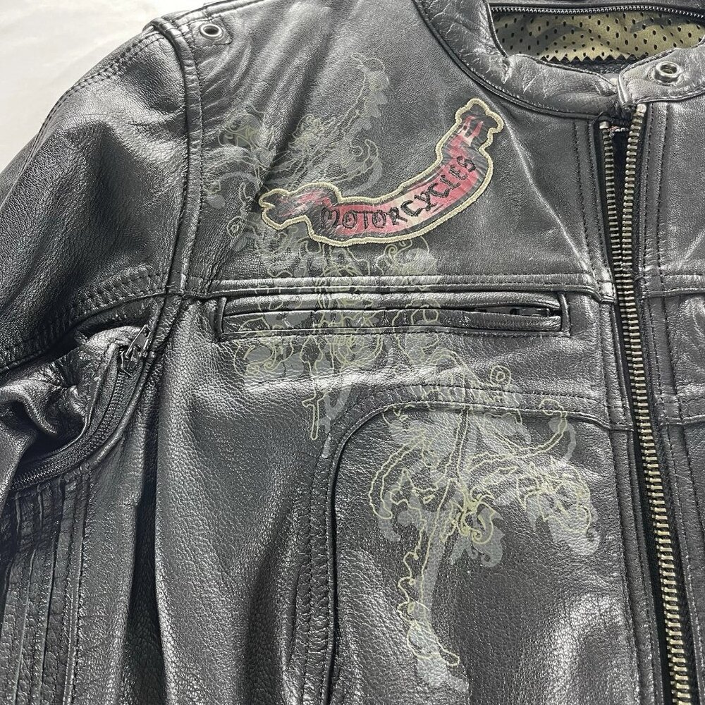 Harley Davidson Women's Black Leather Motorcycle Jacket - Size Medium Camo Liner - Picture 3 of 14